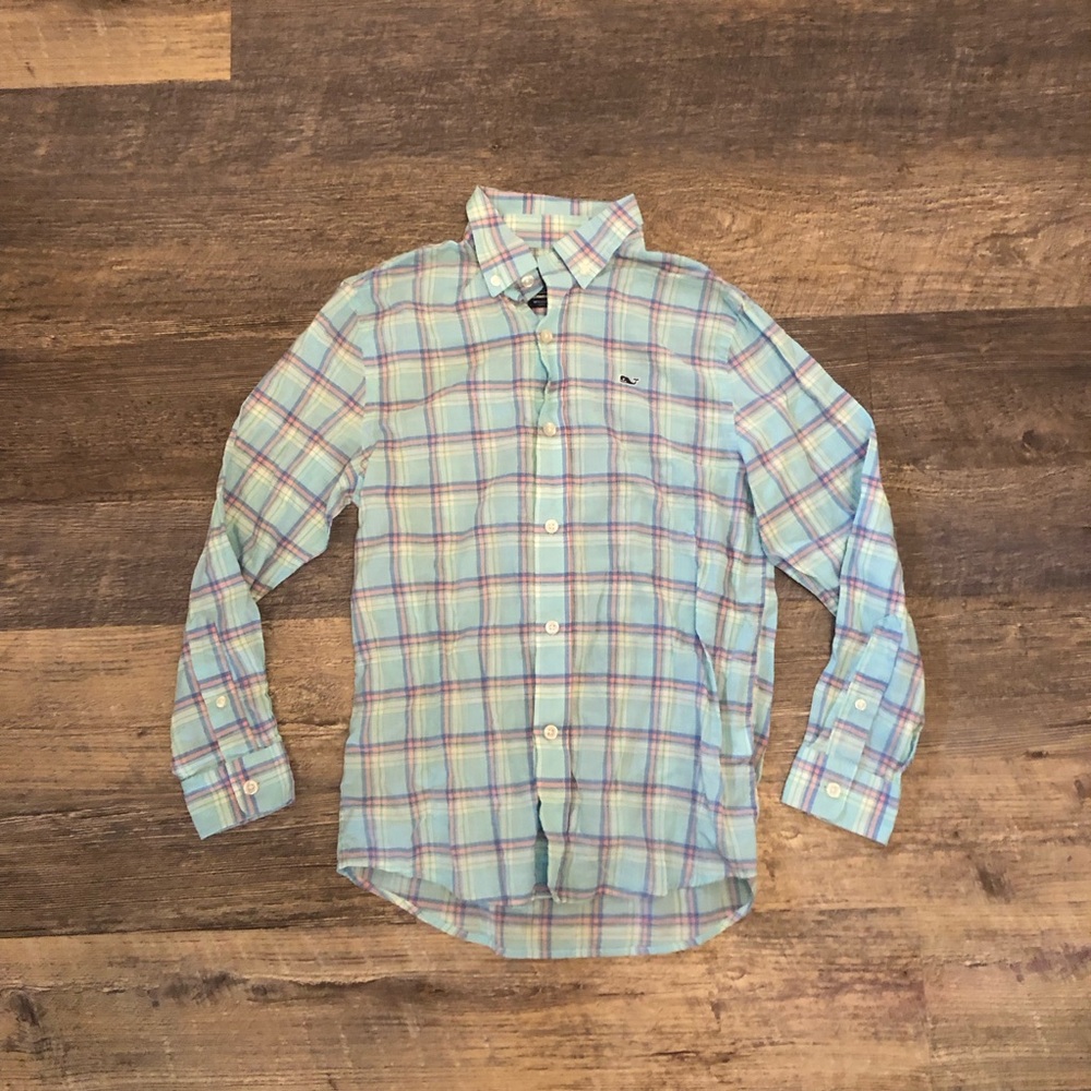 Vineyard Vines Boys' Tattersall On-The-Go brrrº Shirt Small 8-10